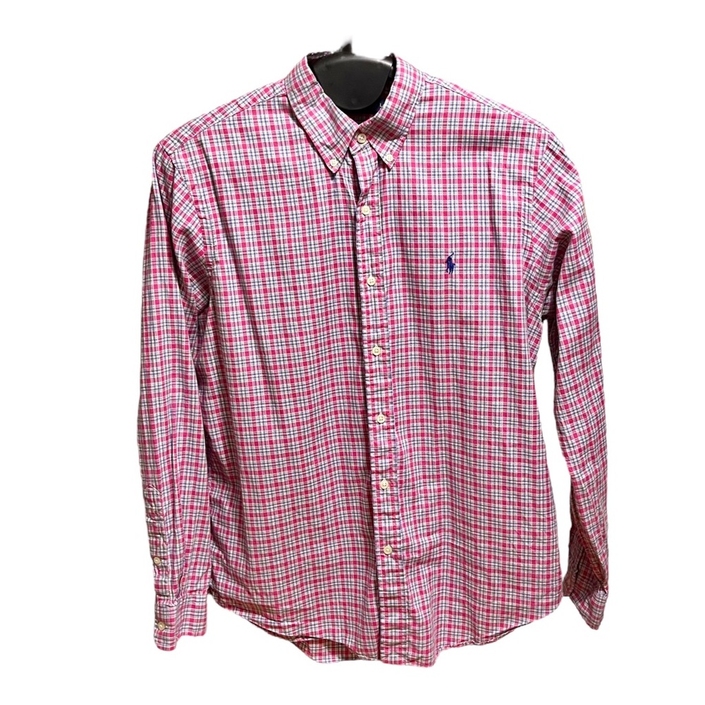 Polo Ralph Lauren Shirt L Pink Blue Check Plaid Button Down Oxford Pony Preppy